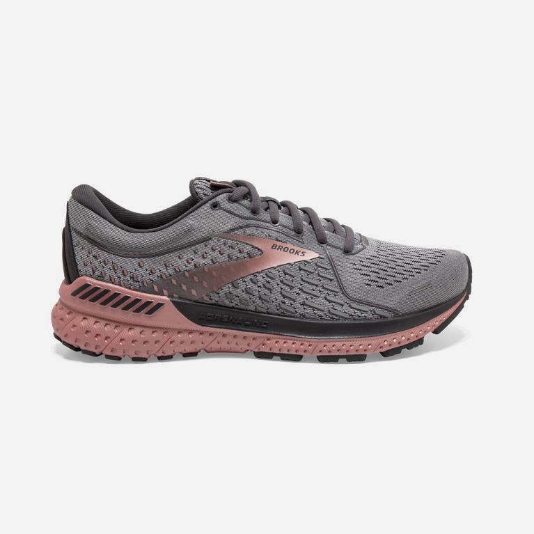 Tenis Brooks Adrenaline Gts 21 - Zapatillas Para Correr En Asfalto Mujer - Gris / Negras / Rosas Dor